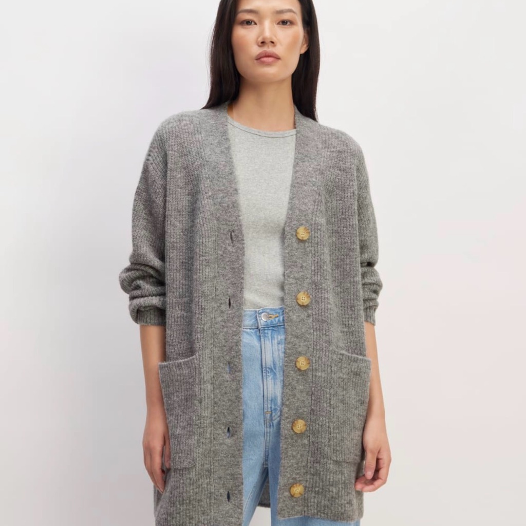 Everlane The Oversized Alpaca & Wool Pocket Cardigan In Heathered Stone, Size S